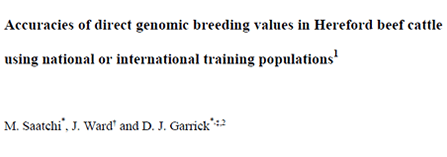 Accuracies of direct genomic breeding values in Hereford beef cattle using national or international training populations