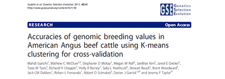 Accuracies of genomic breeding values in American Angus beef cattle using K-means clustering for cross-validation