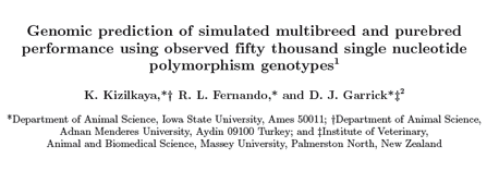 Genomic prediction of simulated multibreed and purebred performance using observed fifty thousand single nucleotide polymorphism genotypes