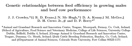 Genetic relationships between feed efficiency in growing males and beef cow performance